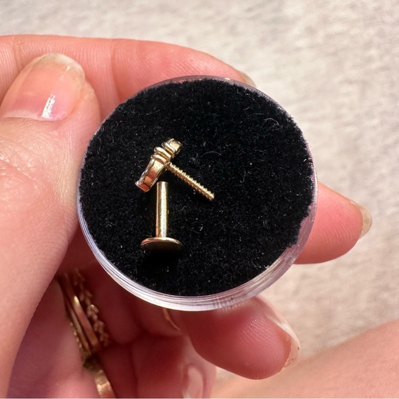 14k solid yellow gold marquise natural diamond earring stud helix lotus - Picture 5 of 5